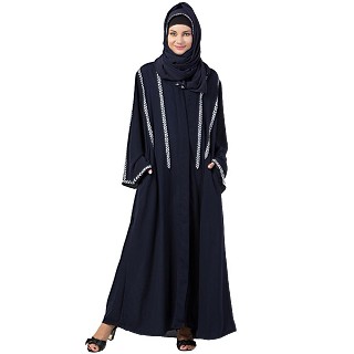 Front open kaftan with embroidery-Navy blue